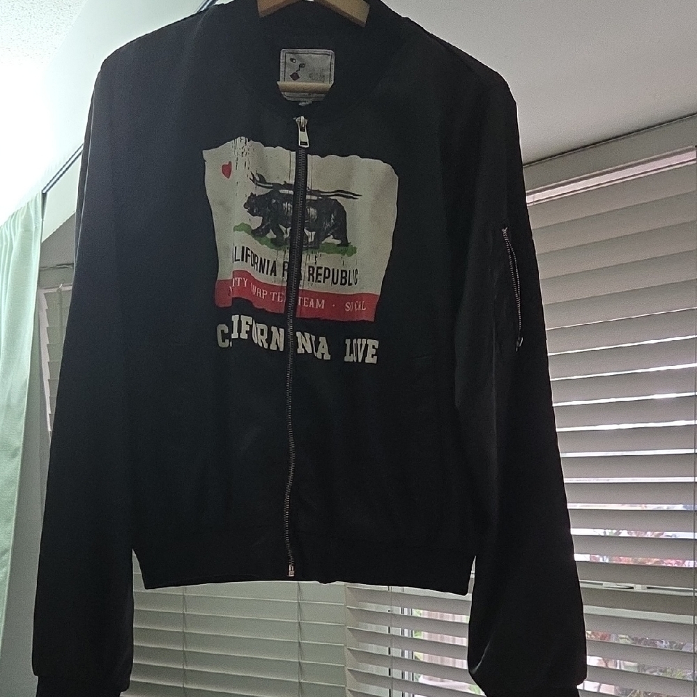Black Bomber Jacket with California Print